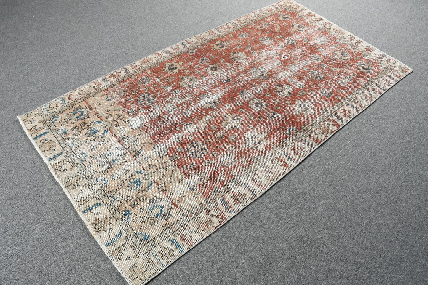 Vintage Turkish Rug, Red Floral, 6.4x3.3 ft, Boho, SCR-445