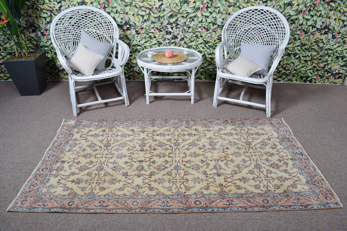 3,6x6,8 ft Turkish Rug, Area Vintage Rug, Beige Persian Rug