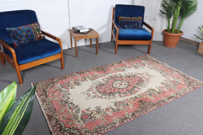 3,8x6,7 ft Turkish Rug, Vintage Area Rug, Red Plants & trees Wool Rug