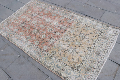 Turkish Vintage Oushak Accent Rug 4x7 for Bedroom