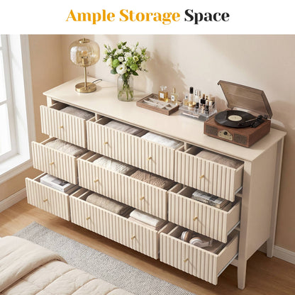 Wholesale Fluted 9-Drawer Black Wood Dresser