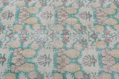 Vintage Turkish Oushak Accent Rug with Flower Pattern