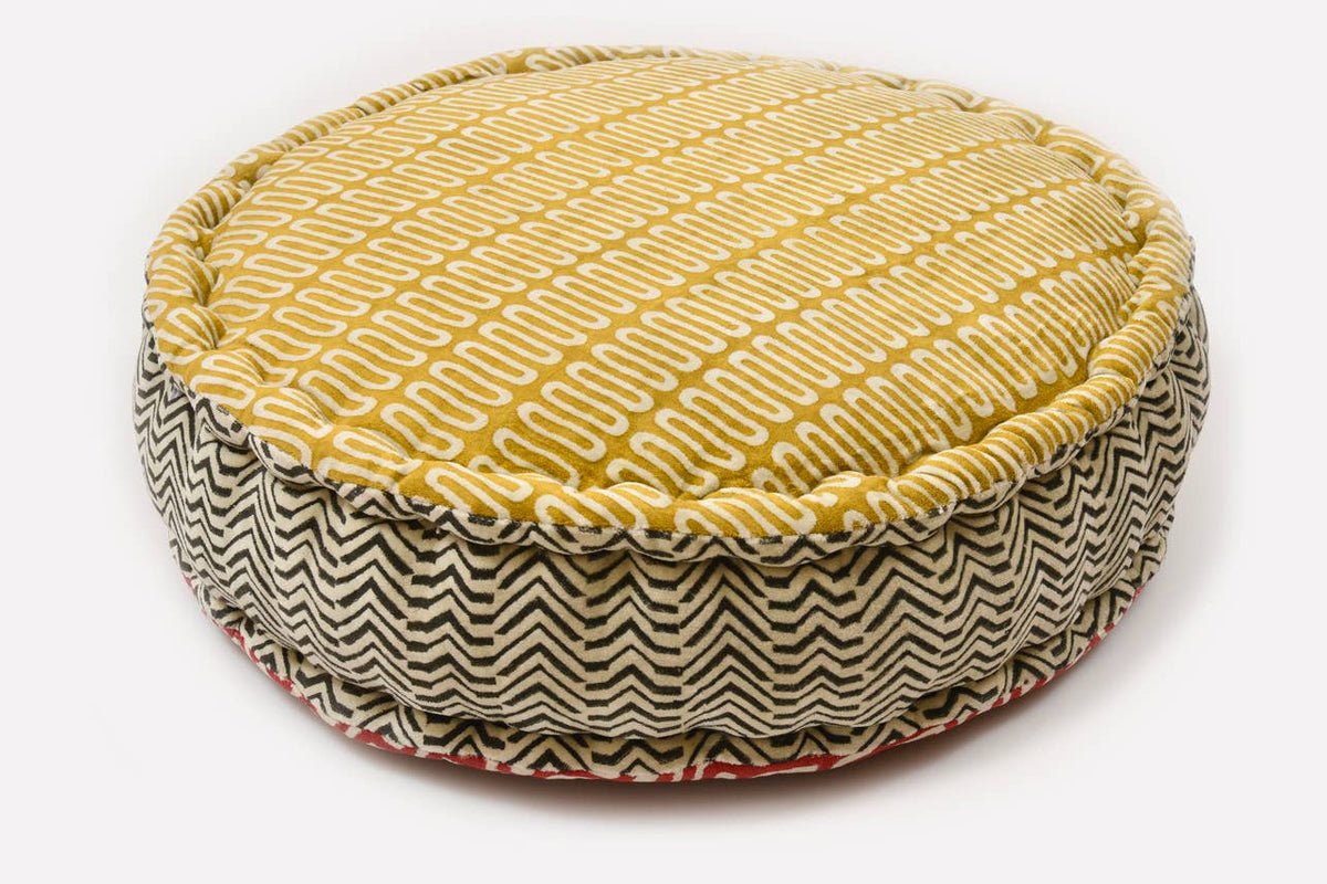 Block Print Meditation Cushion - Double Sided Round