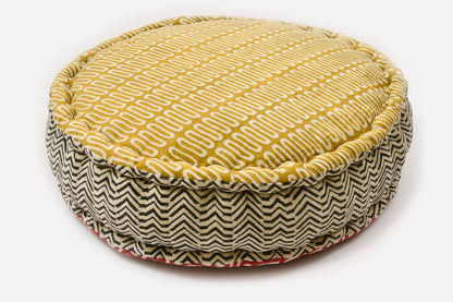 Block Print Meditation Cushion - Double Sided Round