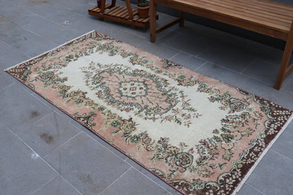 3,2x6,6 ft Accent Turkish Rug, Vintage Rug, Pink Brown Solid Wool Rug