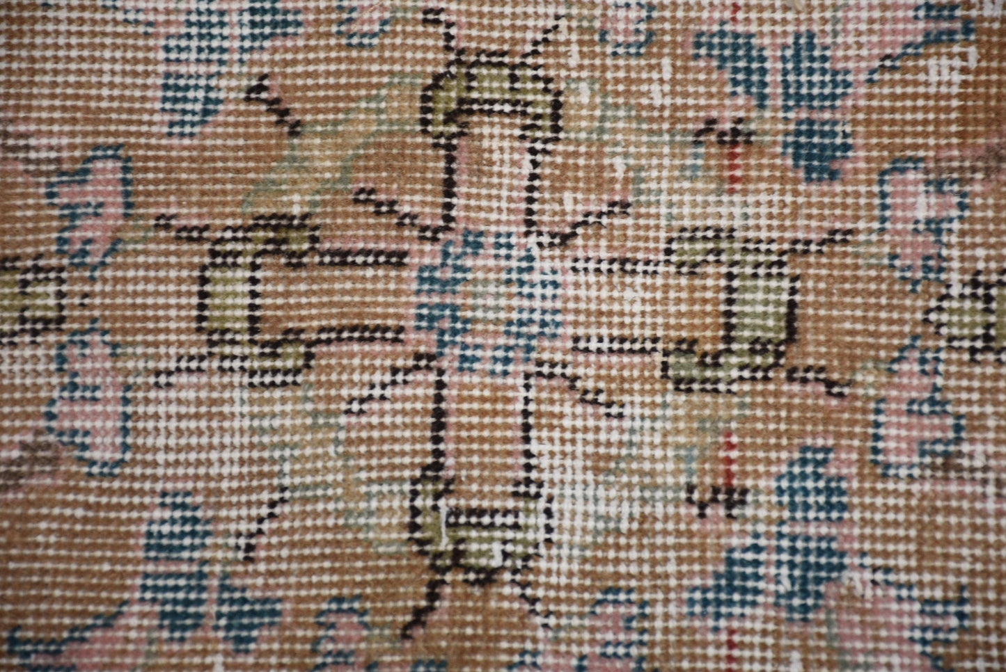 Vintage Wool Rug with Geometric & Floral Design