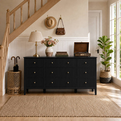 Wholesale Fluted 9-Drawer Black Wood Dresser