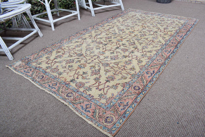 3,6x6,8 ft Turkish Rug, Area Vintage Rug, Beige Persian Rug