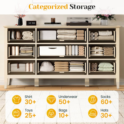 Wholesale Fluted 9-Drawer Black Wood Dresser