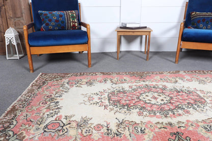 3,8x6,7 ft Turkish Rug, Vintage Area Rug, Red Plants & trees Wool Rug