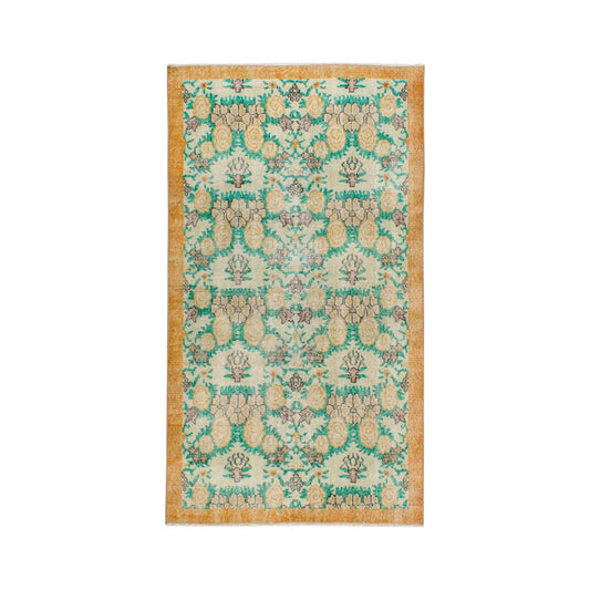 Vintage Turkish Oushak Accent Rug with Flower Pattern
