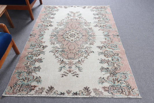 Turkish 8x5 ft Rug, Vintage Rug, Beige Ikat Rug Wool