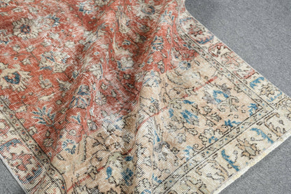 Vintage Turkish Rug, Red Floral, 6.4x3.3 ft, Boho, SCR-445