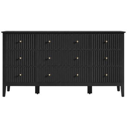 Wholesale Fluted 9-Drawer Black Wood Dresser