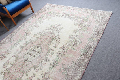 Vintage Turkish Rug 6,3x8 ft (193x244 cm), Beige Wool Rug