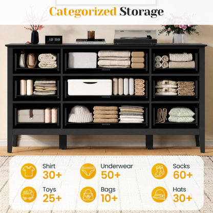 Wholesale Fluted 9-Drawer Black Wood Dresser