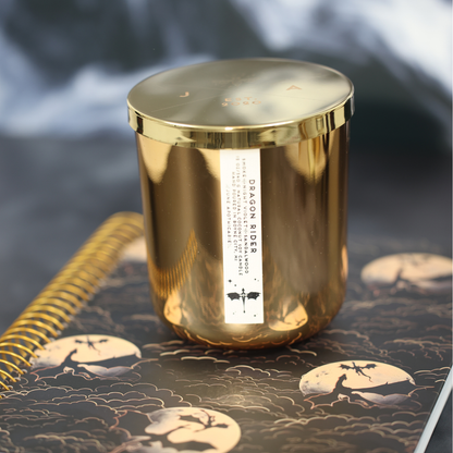 Dragon Rider Gold Glass Wooden Wick Candle