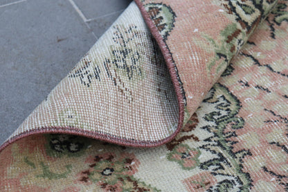 3,2x6,6 ft Accent Turkish Rug, Vintage Rug, Pink Brown Solid Wool Rug