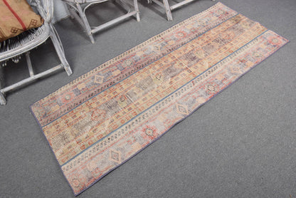 Vintage Turkish Rug 2,6x6,3 ft, Beige Polka dot Wool Rug