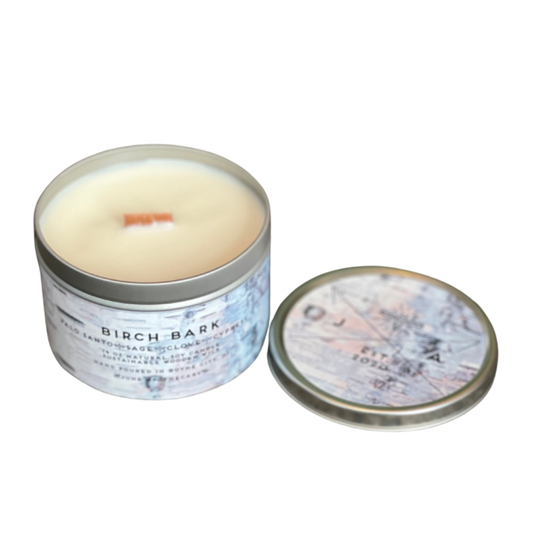 Birch Bark Wooden Wick 11 oz Tin Candle