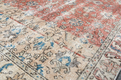 Vintage Turkish Rug, Red Floral, 6.4x3.3 ft, Boho, SCR-445