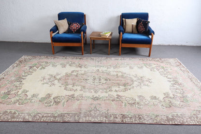 Vintage Turkish Rug 6,3x8 ft (193x244 cm), Beige Wool Rug