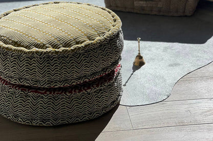 Block Print Meditation Cushion - Double Sided Round