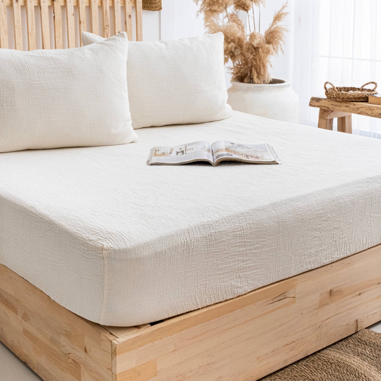 Organic Muslin Fitted Sheet GOTS Certified Bedding Set