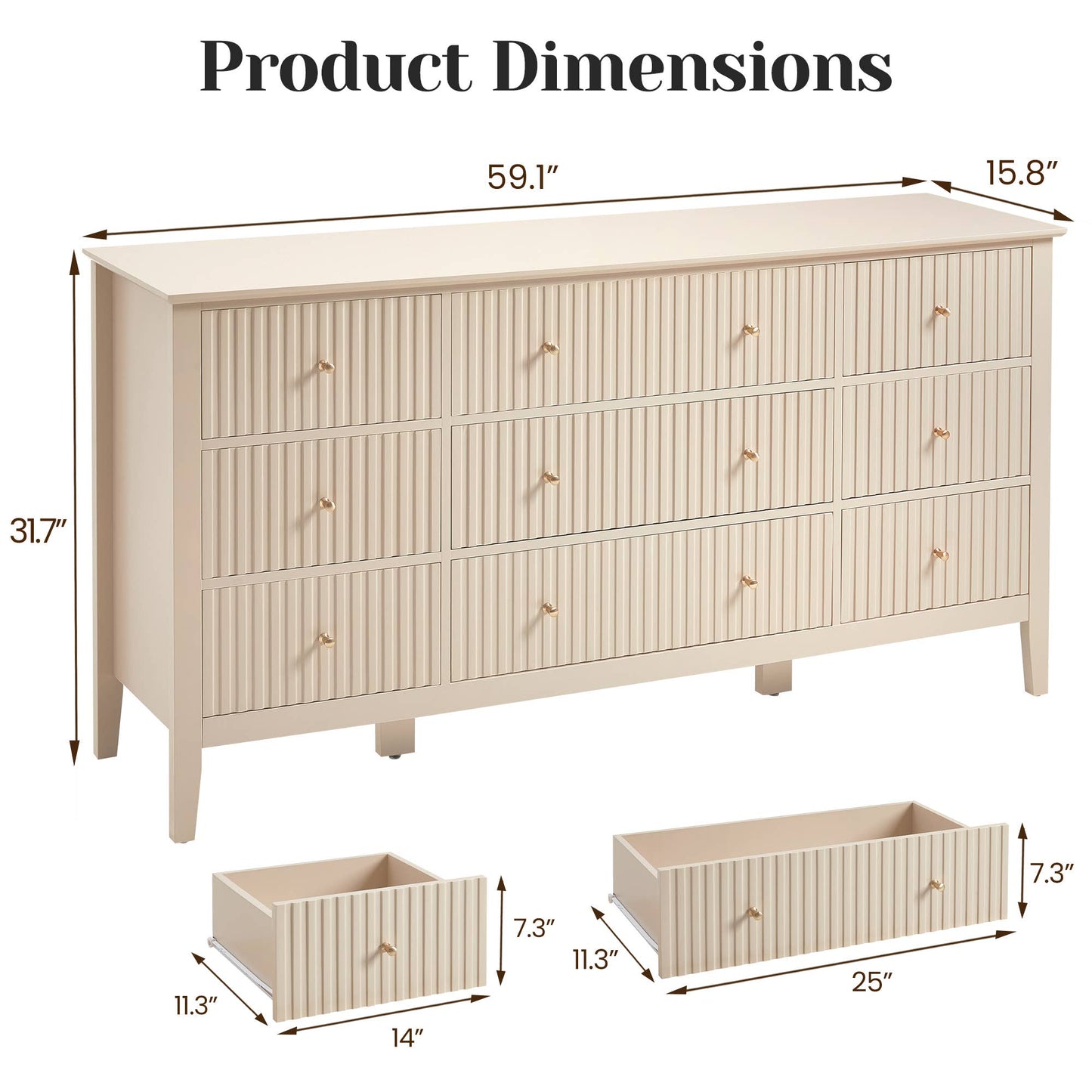Wholesale Fluted 9-Drawer Black Wood Dresser
