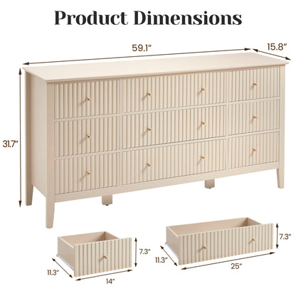 Wholesale Fluted 9-Drawer Black Wood Dresser