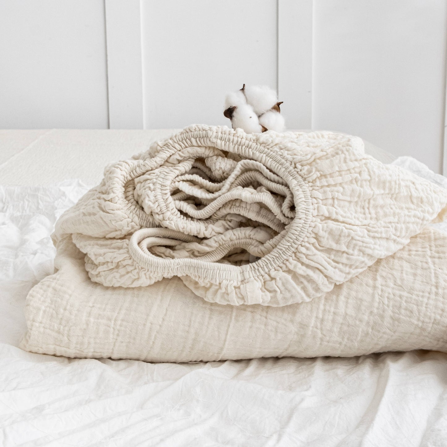 Organic Muslin Fitted Sheet GOTS Certified Bedding Set