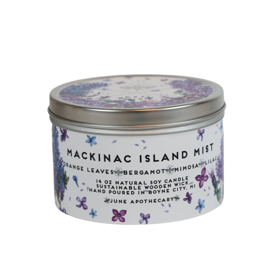 Mackinac Island Mist Wooden Wick 11 oz Tin Candle- Michigan