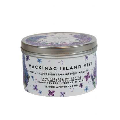 Mackinac Island Mist Wooden Wick 11 oz Tin Candle- Michigan