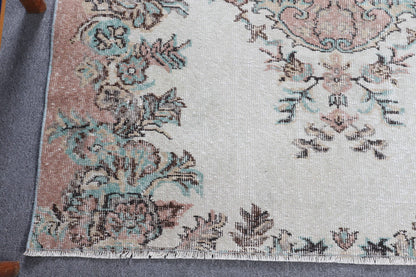 Turkish 8x5 ft Rug, Vintage Rug, Beige Ikat Rug Wool