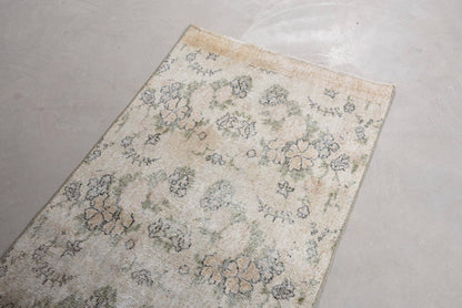 Vintage Wool Rug: Beige & Green, Striped Floral Design