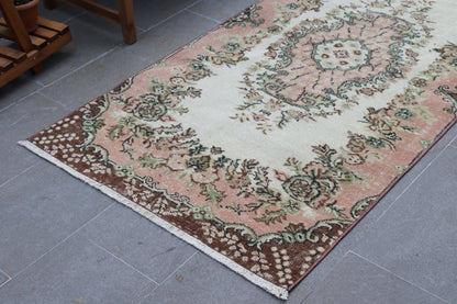 3,2x6,6 ft Accent Turkish Rug, Vintage Rug, Pink Brown Solid Wool Rug