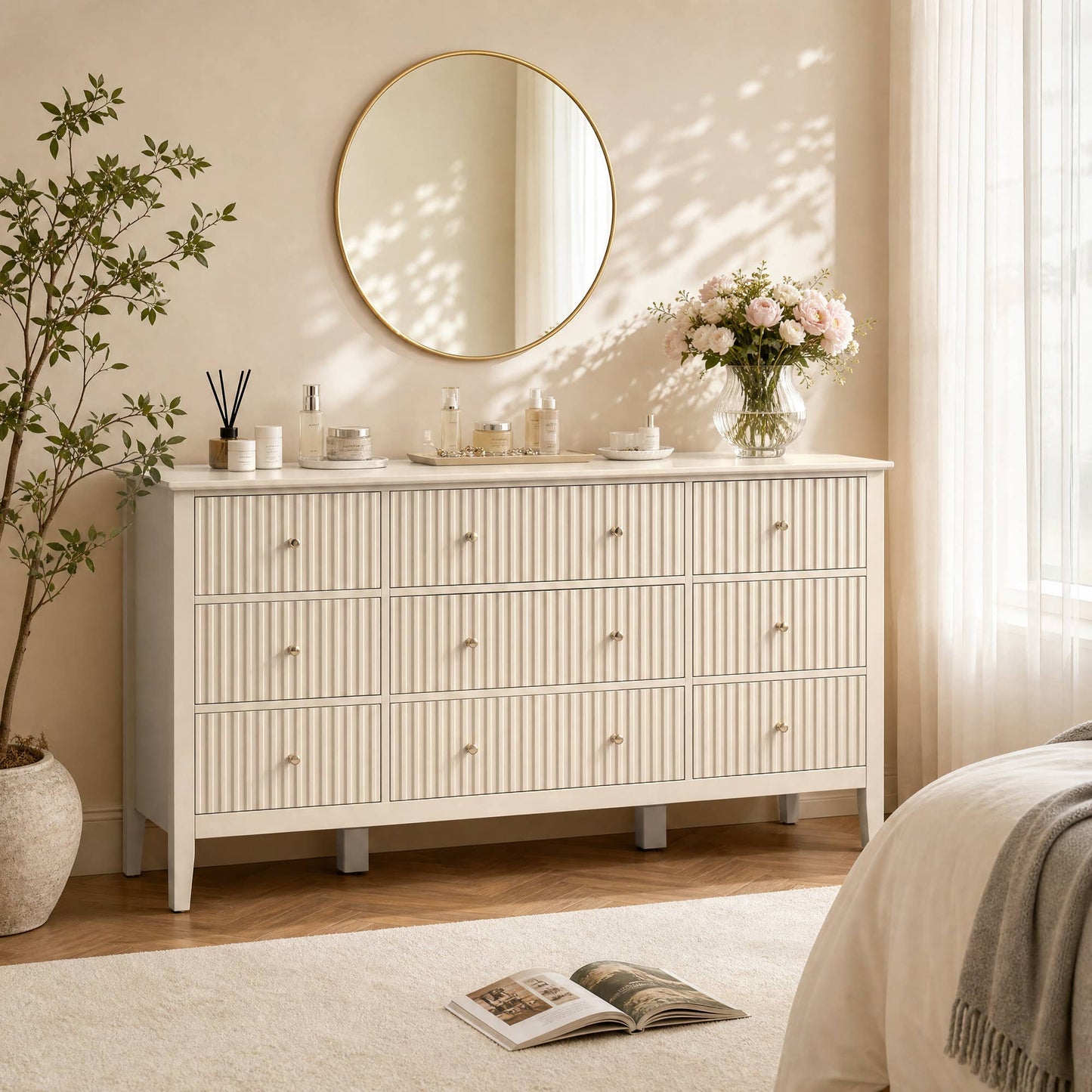 Wholesale Fluted 9-Drawer Black Wood Dresser