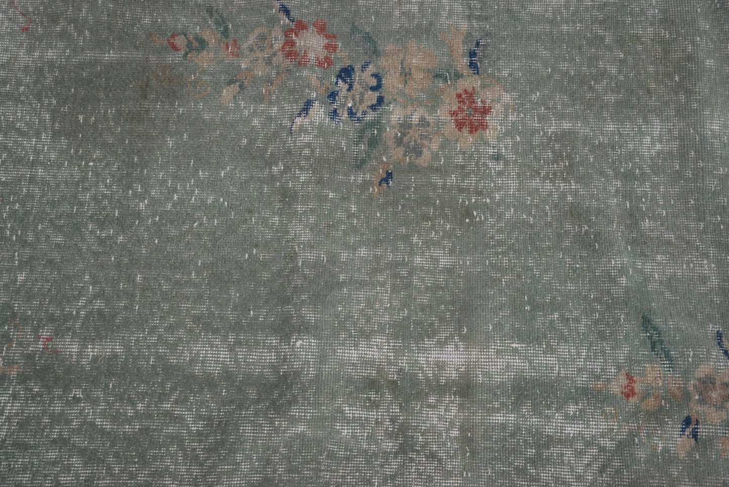 Turkish Vintage Accent Rug 2,9x6,2 ft, Green Oriental Rug Wool