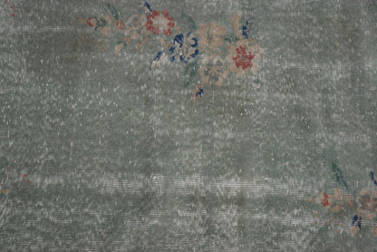 Turkish Vintage Accent Rug 2,9x6,2 ft, Green Oriental Rug Wool