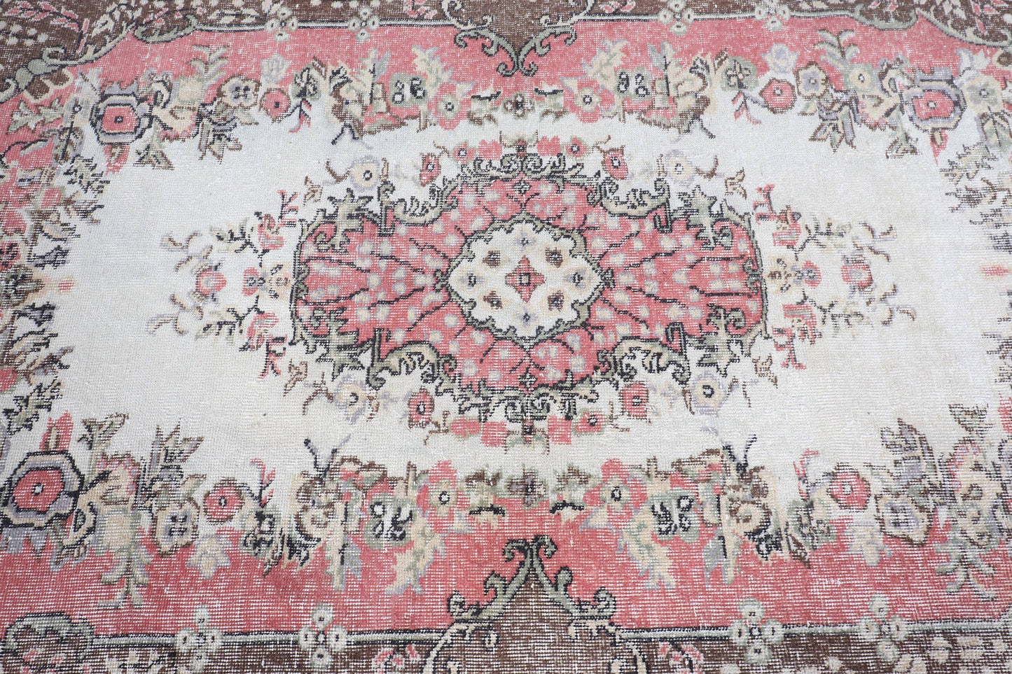 3,8x6,7 ft Turkish Rug, Vintage Area Rug, Red Plants & trees Wool Rug