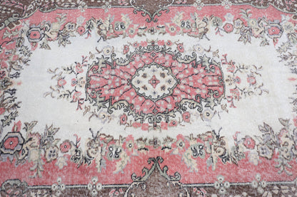 3,8x6,7 ft Turkish Rug, Vintage Area Rug, Red Plants & trees Wool Rug