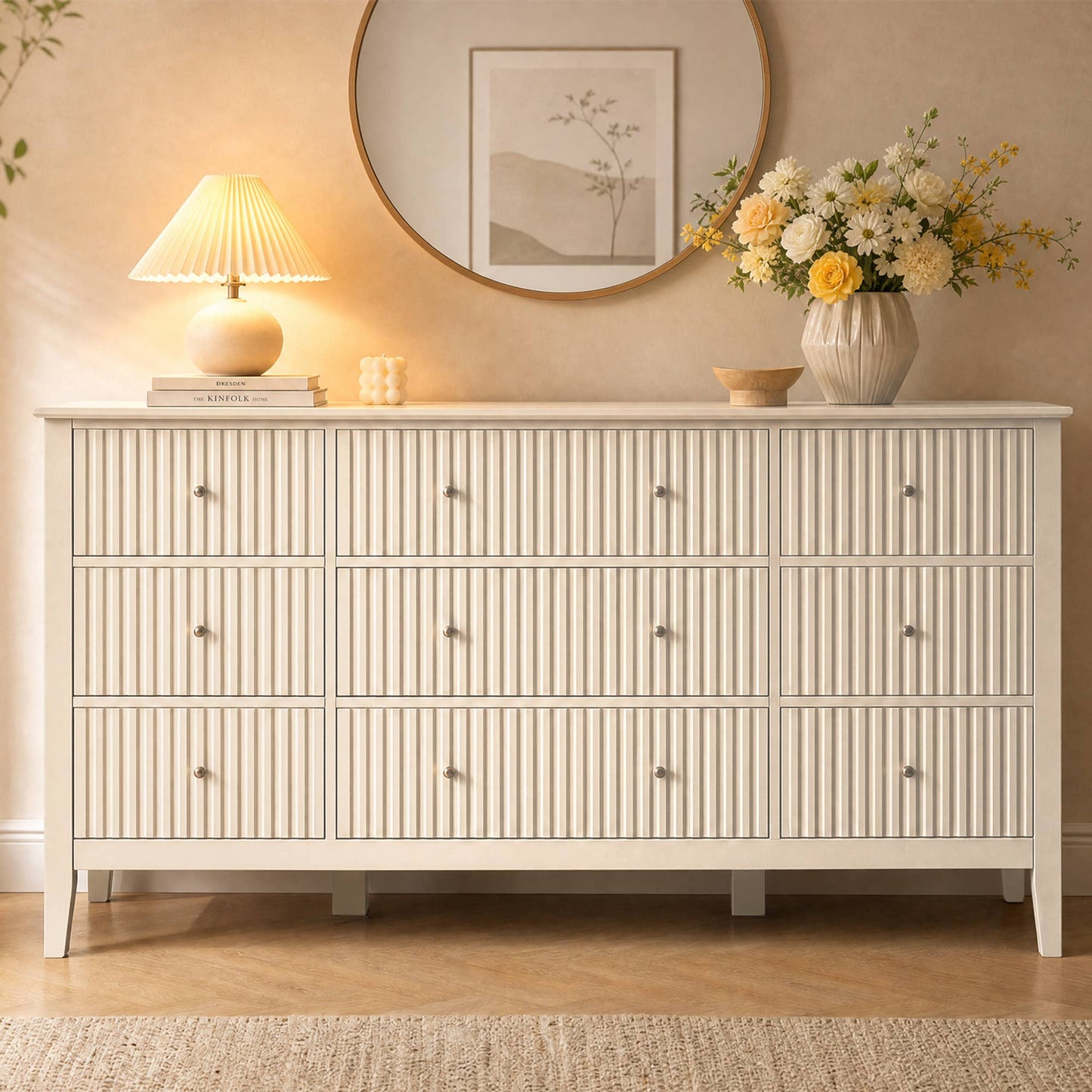 Wholesale Fluted 9-Drawer Black Wood Dresser