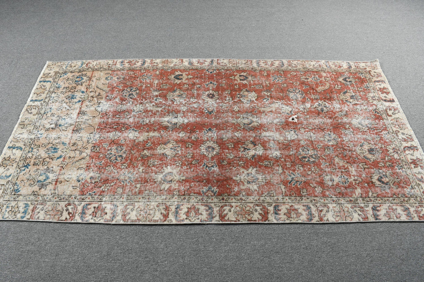 Vintage Turkish Rug, Red Floral, 6.4x3.3 ft, Boho, SCR-445