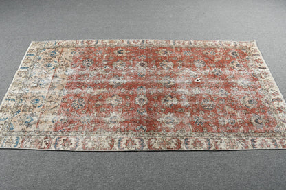 Vintage Turkish Rug, Red Floral, 6.4x3.3 ft, Boho, SCR-445