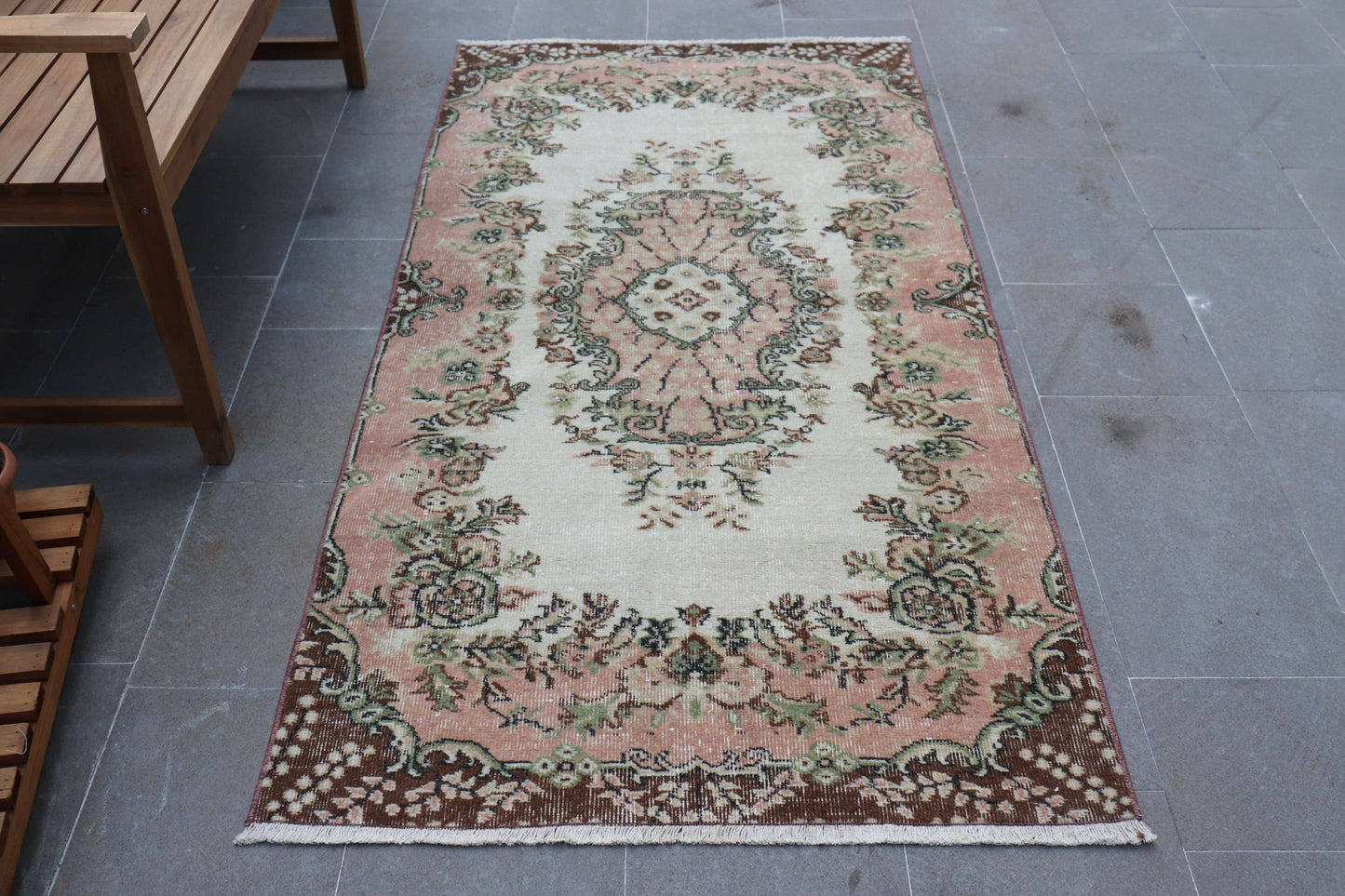 3,2x6,6 ft Accent Turkish Rug, Vintage Rug, Pink Brown Solid Wool Rug