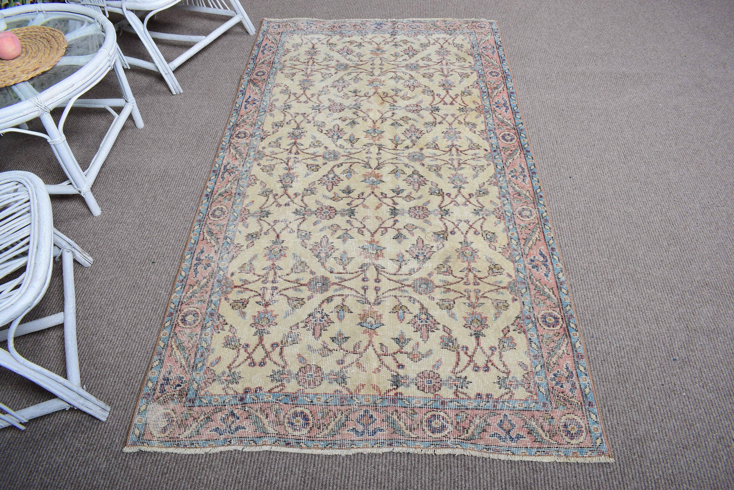 3,6x6,8 ft Turkish Rug, Area Vintage Rug, Beige Persian Rug