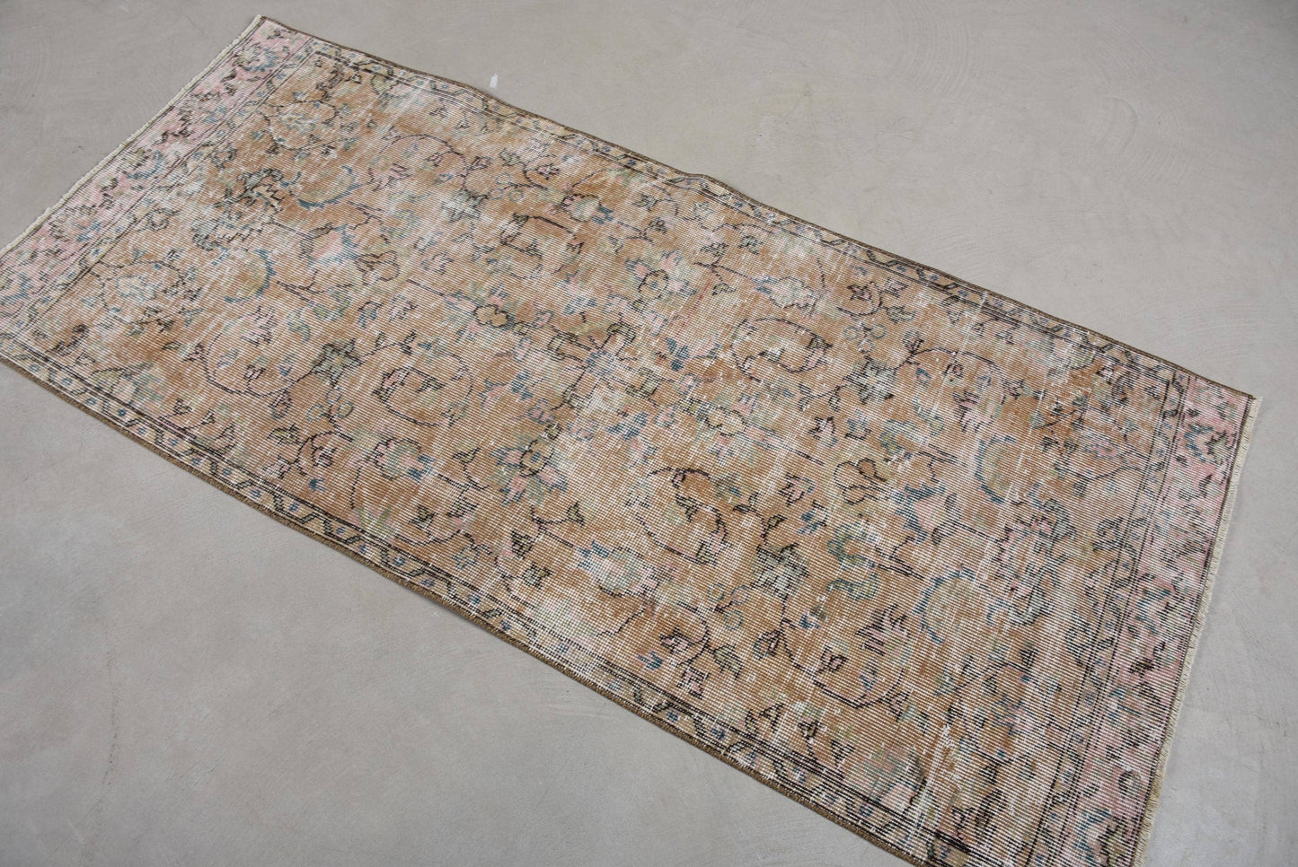 Vintage Wool Rug with Geometric & Floral Design