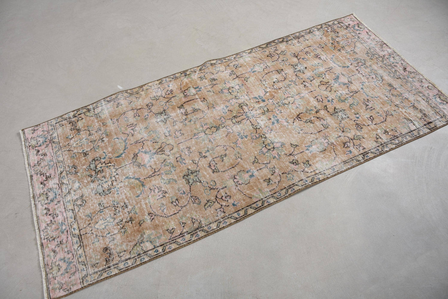 Vintage Wool Rug with Geometric & Floral Design