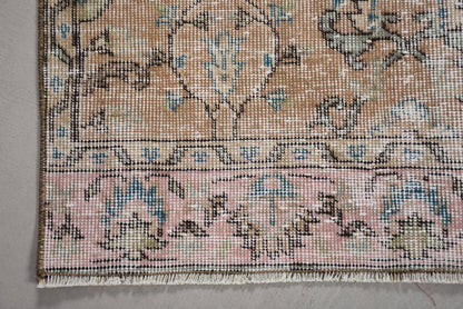 Vintage Wool Rug with Geometric & Floral Design