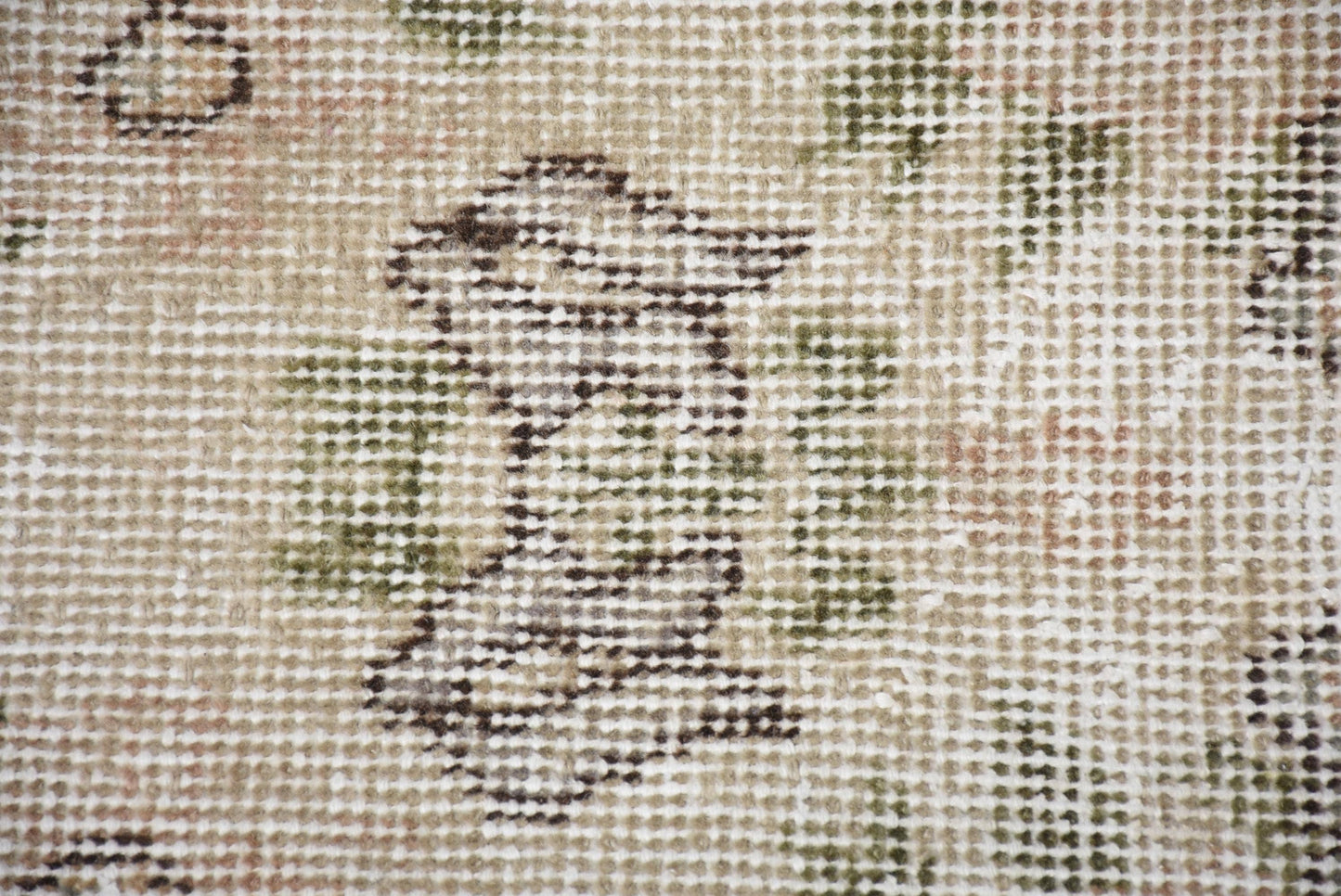 Vintage Wool Rug: Beige & Green, Striped Floral Design